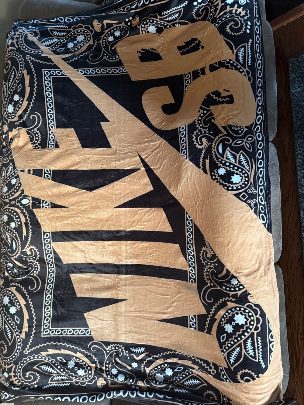 Large Black and Gold Graphic Throw with Bold Logo 74x62